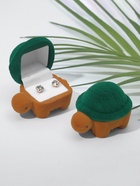 Футляр бархатный под серьги/кольцо «Черепашка», 4.2×6,8, цвет зелёно-коричневый, вставка белая - Фото 7