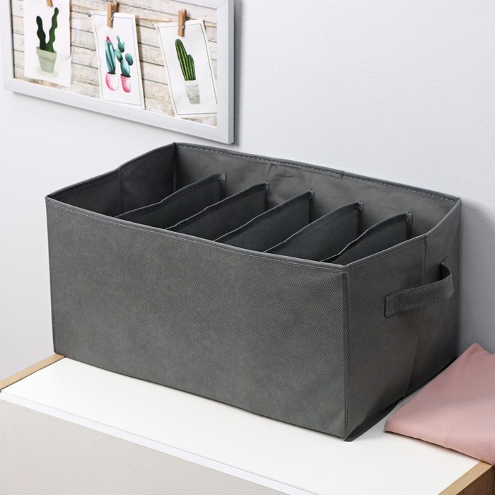 Органайзер для хранения белья «Смарт», 6 ячеек, 44×29×22 см, серый - Фото 1