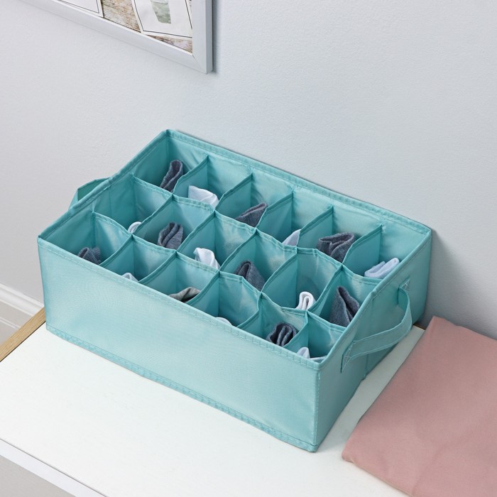 Органайзер для хранения белья «Комфорт», 18 ячеек, 35×24×13 см, цвет бирюзовый - Фото 1