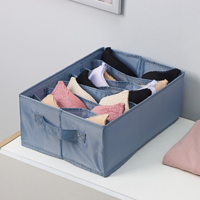 Органайзер для хранения белья «Комфорт», 7 отделений, 35×24×13 см, цвет серо-синий - Фото 1