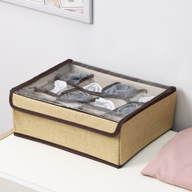 Органайзер для хранения белья с прозрачной крышкой Доляна «Тео», 12 отделений, 32×23×12 см, цвет бежево-коричневый