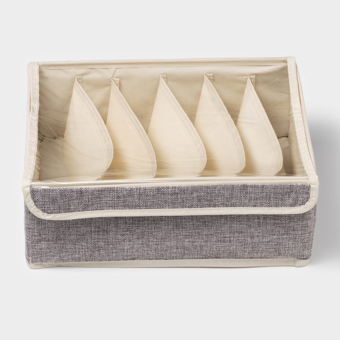 Органайзер для хранения белья Доляна «Тео», 6 ячеек, с прозрачной крышкой, 32×23×12 см, серый - Фото 1