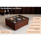Органайзер для хранения белья с прозрачной крышкой Доляна «Тео», 24 отделений, 32×23×12 см, цвет коричневый - Фото 1