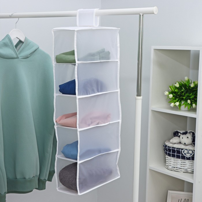 Органайзер подвесной «Стейт», 5 отделений, 70×30×15 см, белый - Фото 1