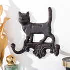 Крючки настенные чугун «Домашний кот», ключница декоративная, 16×4×16 см - Фото 4