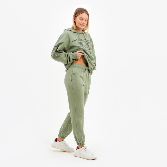 Костюм женский (толстовка/брюки), цвет зелёный, размер L (46-48) 58039