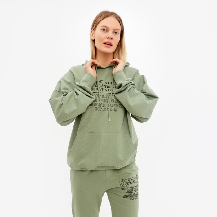 Костюм женский (толстовка/брюки), цвет зелёный, размер L (46-48) 58039