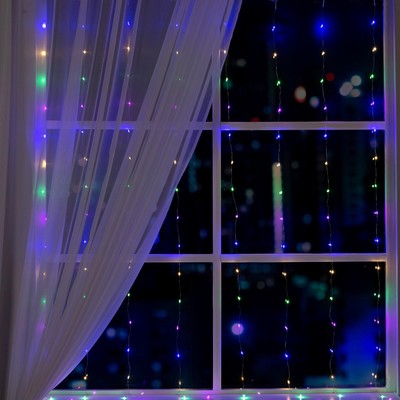 УЦЕНКА Гирлянда «Занавес» 1.6×1.6 м, роса, IP20, серебристая нить, 160 LED, свечение мульти, 8 режимов, 220 В