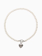 Колье «Жемчуг» сердце, шар №8, белое в серебре, L= 45 см - Фото 1