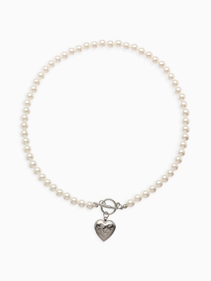 Колье «Жемчуг» сердце, шар №8, белое в серебре, L= 45 см - Фото 1