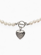 Колье «Жемчуг» сердце, шар №8, белое в серебре, L= 45 см - Фото 3