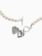 Колье «Жемчуг» сердце, шар №8, белое в серебре, L= 45 см - Фото 5