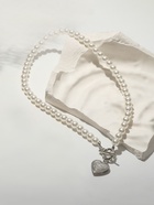 Колье «Жемчуг» сердце, шар №8, белое в серебре, L= 45 см - Фото 8