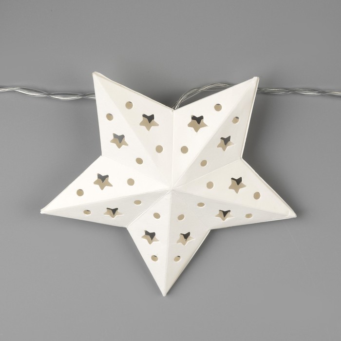 Гирлянда «Нить» 2 м с насадками «Звезда», IP20, прозрачная нить, 10 LED, свечение тёплое белое, AAх2 - фото 1911830849