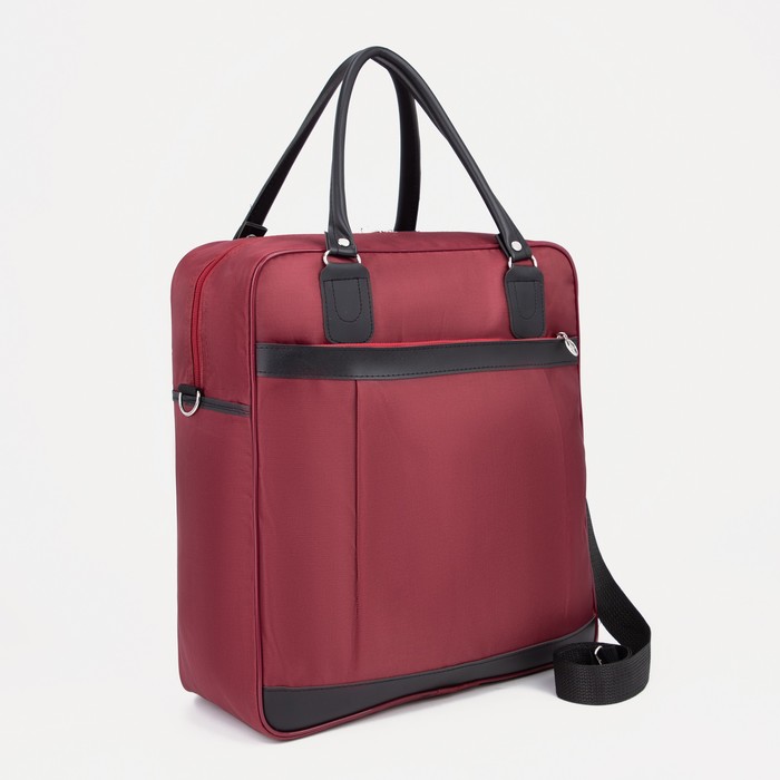 Сумка дорожная на молнии, наружный карман, держатель для чемодана, цвет бордовый/чёрный - Фото 1