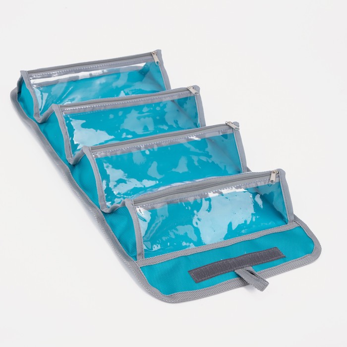 Косметичка, 4 отдела на молниях, цвет бирюзовый 31760