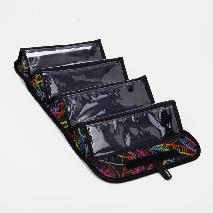 Косметичка, 4 отдела на молниях, цвет чёрный/разноцветный 31761