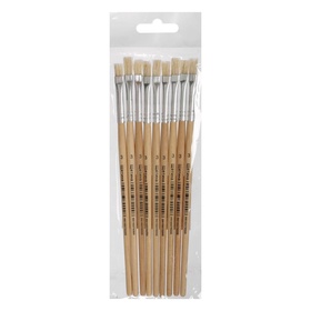 Кисть для рисования, щетина, № 3, плоская, деревянная ручка, международный размер (комплект 10 шт)