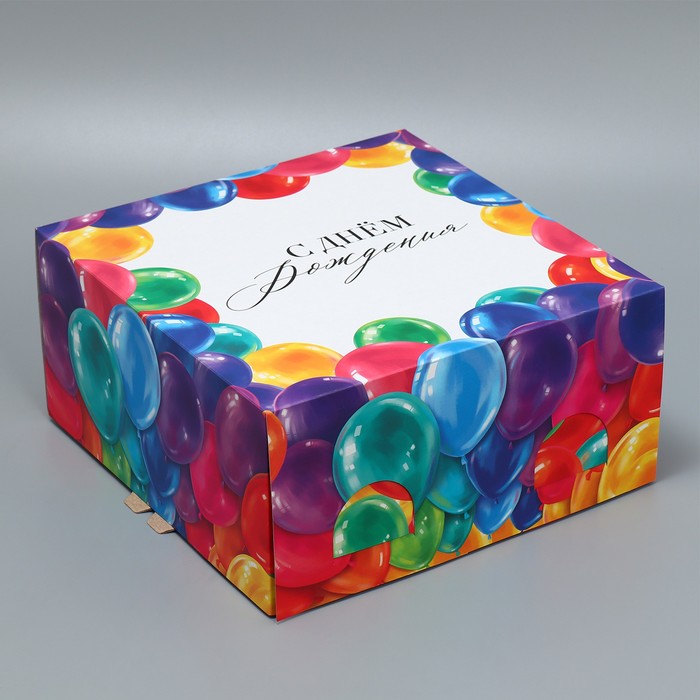 Коробка под торт, кондитерская упаковка «С днём рождения», 24 х 24 х 12 см