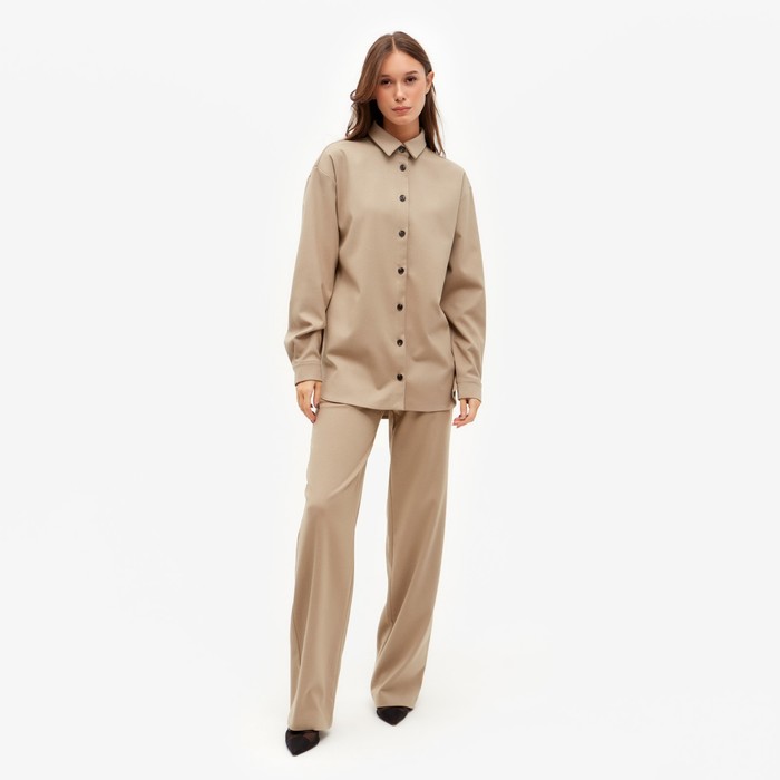 Костюм женский (рубашка, брюки) MINAKU: Casual Collection, бежевый, размер 48