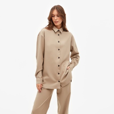 Костюм женский (рубашка, брюки) MINAKU: Casual Collection, бежевый, размер 48