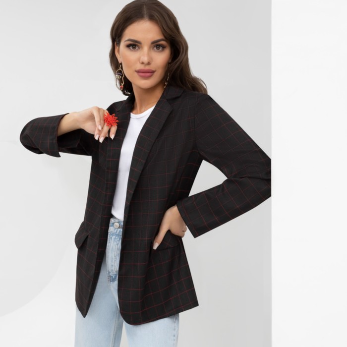 Жакет женский Charutti «Я искала тебя», размер 54, цвет чёрный, принт клетка 58073