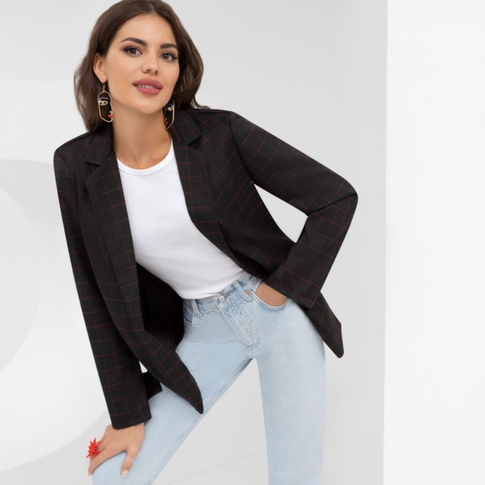 Жакет женский Charutti «Я искала тебя», размер 54, цвет чёрный, принт клетка 58073