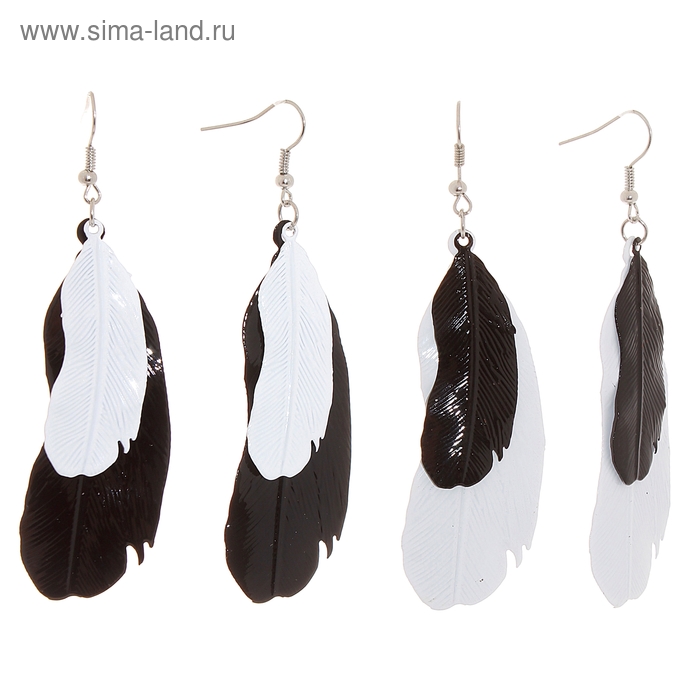 Серьги висячие «Блэк энд Вайт» перья, цвета МИКС - Фото 1
