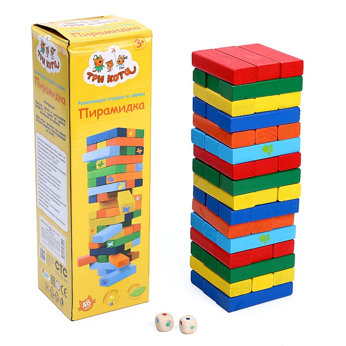 Настольная игра пирамидка деревянная башня «Три Кота» - фото 1882543709