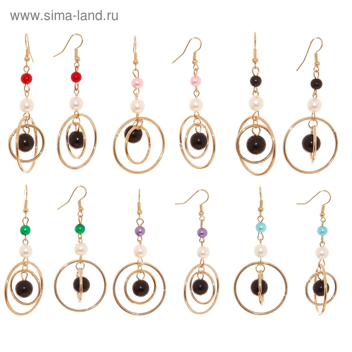 Серьги с жемчугом «Кольца космоса», цвет МИКС - Фото 1