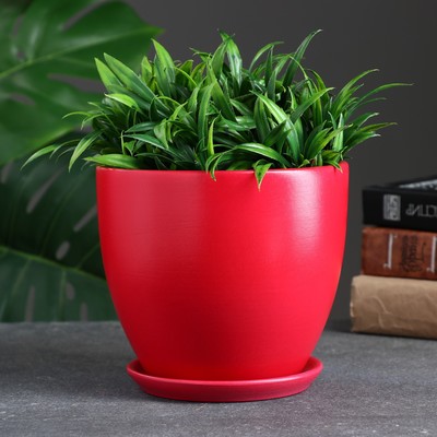 Горшок для цветов «Колор гейм», керамический, с поддоном, 1.4 л, красный