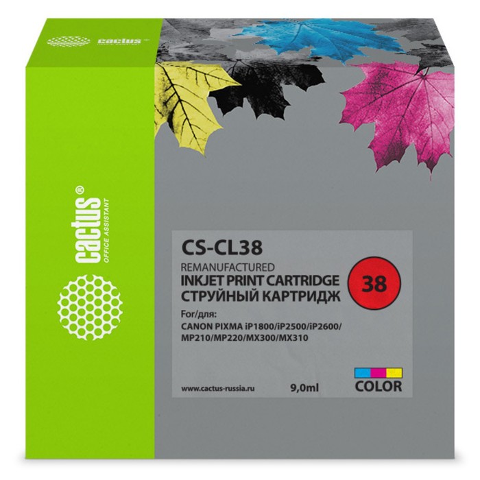 Картридж струйный Cactus CS-CL38, голубой/пурпурный/жёлтый, для Canon Pixma iP1800/iP1900/iP2500/iP260