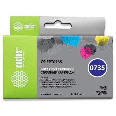 Картридж струйный Cactus CS-EPT0735, набор 4 шт., чёрный/голубой/пурпурный/жёлтый, для Epson Stylus С79