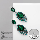 Серьги со стразами «Карнавал» шик, зелёные в чернёном серебре - Фото 1