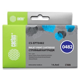 Картридж струйный Cactus CS-EPT0482 голубой для Epson Stylus Photo R200/R220/R300/R320/R340/RX500/RX