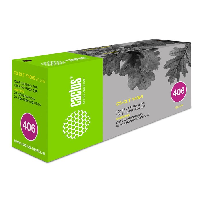 Тонер - картридж Cactus CS-CLT-Y406S, жёлтый, для Samsung CLP-360/365, CLX-3300/3305, 1000 стр.