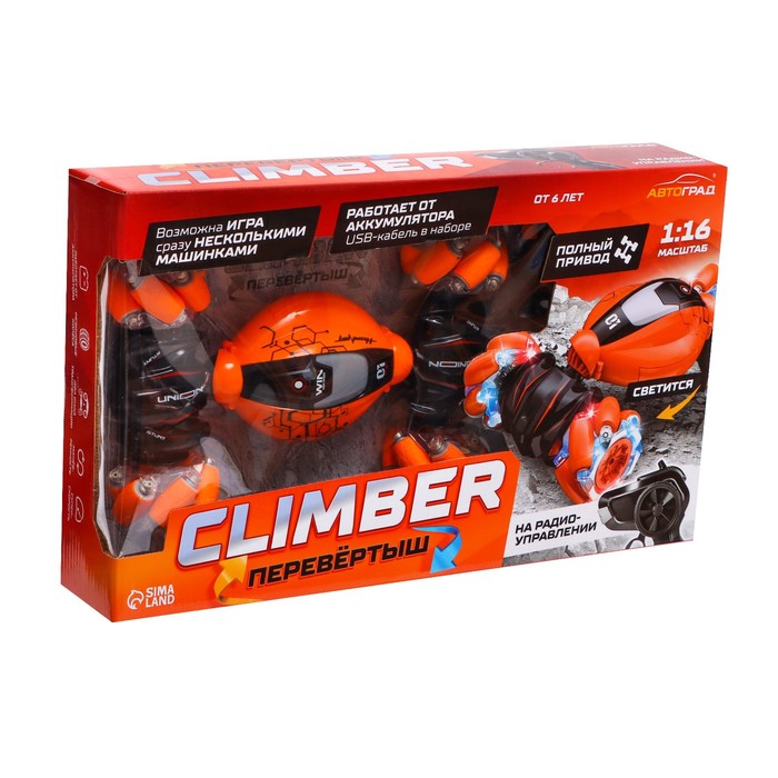 Перевёртыш радиоуправляемый CLIMBER, 1:16, 4WD, световые эффекты, работает от аккумулятора, цвет оранжевый 58091