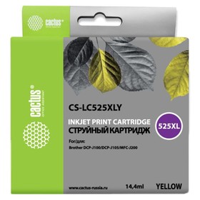 Картридж Cactus CS-LC525XLY, (DCP-J100/J105/J200), для Brother, жёлтый