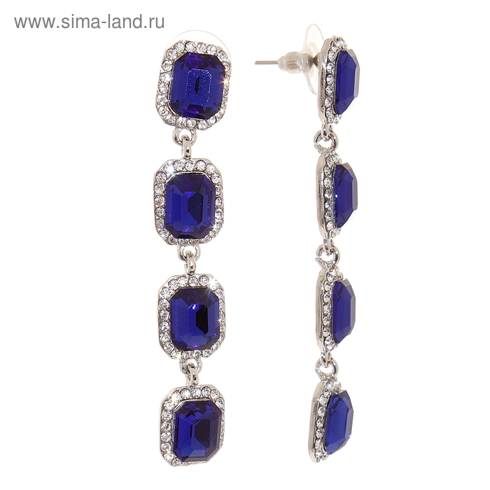 Серьги «Квадратный шик», цвет синий в серебре - Фото 1