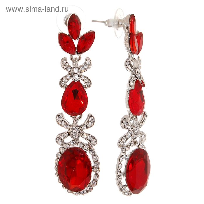 Серьги "Фианита", цвет красный в серебре - Фото 1