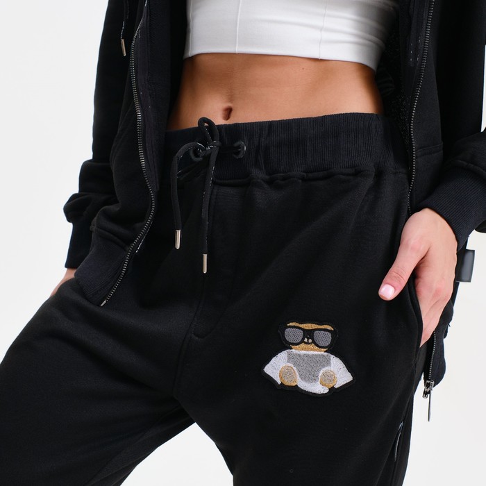 Костюм женский (толстовка/брюки), чёрный, размер M 58286