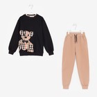 Комплект детский (свитшот, брюки), цвет чёрный/бежевый, рост 122-128 см - фото 21888305