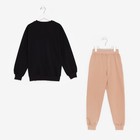 Комплект детский (свитшот, брюки), цвет чёрный/бежевый, рост 122-128 см - фото 21888307