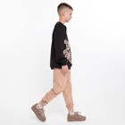 Комплект детский (свитшот, брюки), цвет чёрный/бежевый, рост 152 см - фото 21888338