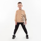 Комплект детский (свитшот, брюки), цвет бежевый/чёрный МИКС, рост 140 см - фото 21888424