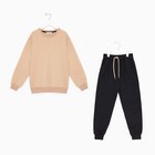 Комплект детский (свитшот, брюки), цвет бежевый/чёрный МИКС, рост 140 см - фото 21888425
