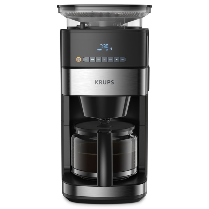 Кофеварка KRUPS KM832810, капельная, 1000 Вт, 1.25 л, чёрно-серебристая - Фото 1