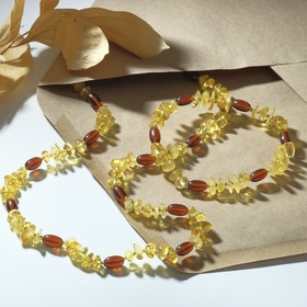 Набор 2 предмета: бусы, браслет 'Янтарь' крошка обработанная через оливку, цвет жёлто-коричневый Ош