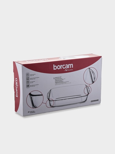 Форма для выпечки Paşabahçe Borcam, 2.7 л, 33.6×19×7 см, прямоугольная, жаропрочное стекло, прозрачная