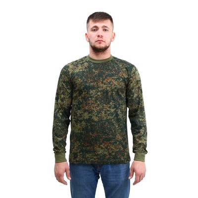Футболка с длинным рукавом, хаки, камуфляж, пиксель, хлопок, р. 56, рост 176 см
